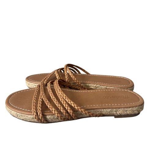 Madewell Espadrille Sandals Braided Straps Tan Leather Slides Size 8