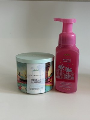 Bath & Body Works Large 3-Wick Meet Me In Miami Candle 14.5 oz + Hand Soap Set