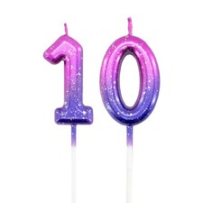 Purple Birthday Number Candles 10, Glitter Happy Birthday Candles for Cake To...