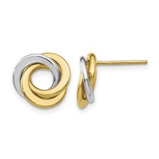 Intertwined Circles Love Knot Post Earrings Real 14k Two-tone Gold 11mm Women's