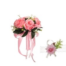 Wedding Bouquets for Bride with Rose Flower Wrist Artificial Flower Bridesmai...