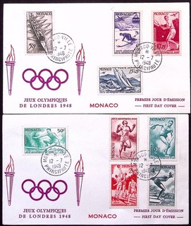 MONACO: 1948 2 London Olympic Games First Day Covers Monaco Ville Cancels