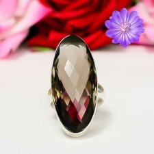 Smoky Quartz Gemstone 925 Sterling Silver Handmade Jewelry Ring Gift For Her