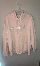 Victoria s Secret PINK Hoodie Women XL Blush Silver Foil Logo Pullover