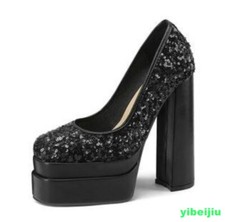 Womens Glitter High Platform Block Heel Dress Formal Evening Banquet Shoes Party