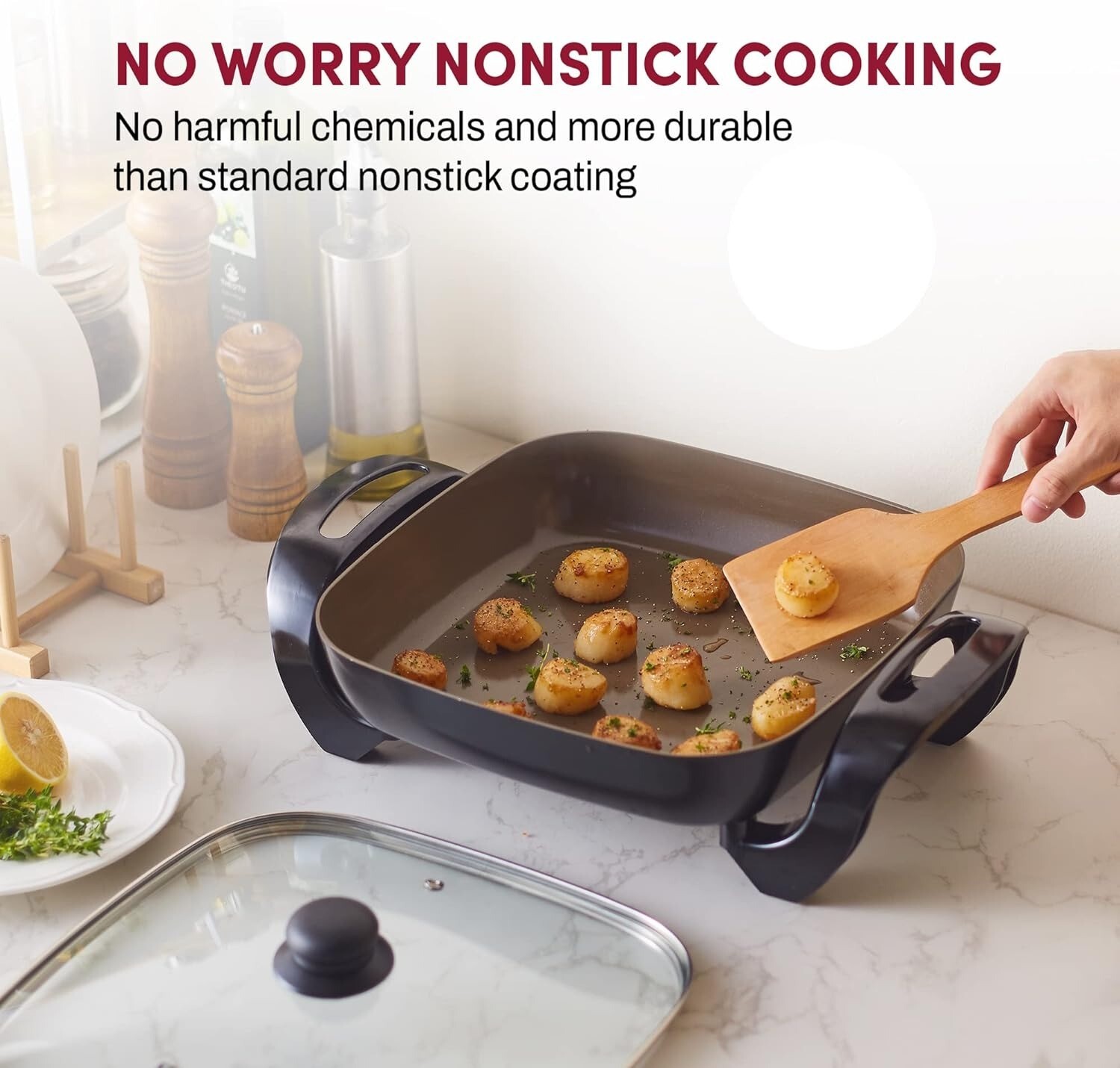 12" Electric Skillet Glass Lid Cover Non Stick Pan Hot Pan Frying Cooking 6Qt eBay