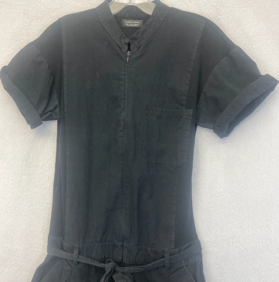 Mameluco Zara Hombre Cinturón Para Hombre Pequeño Negro Manga Corta Elastizado Pantalones Cortos Mono Foto 3 de 4