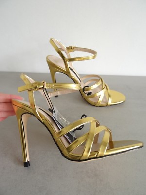 ZARA GOLD LAMINATED HIGH HEEL STRAPPY SANDALS SIZE