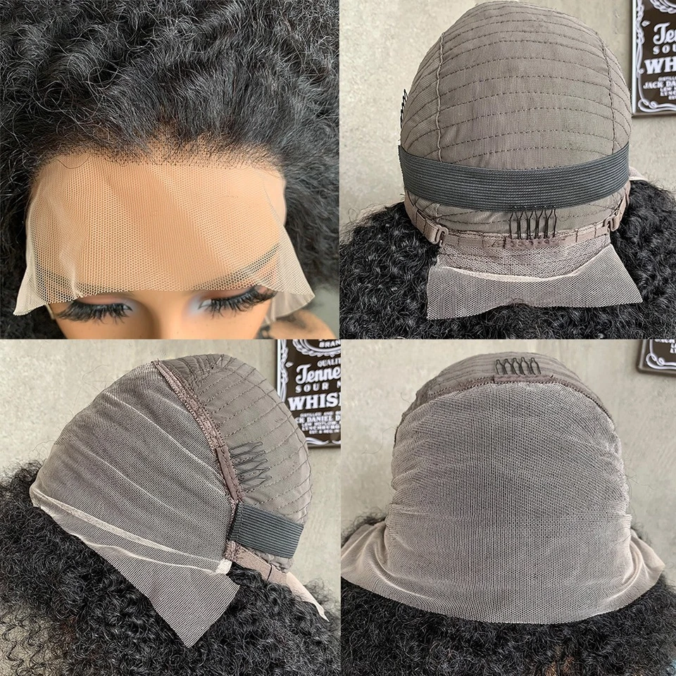 Pelucas delanteras de encaje afro rizado de cabello humano mezcla de 18" para mujer negra 13x4 encaje Foto 3 de 4