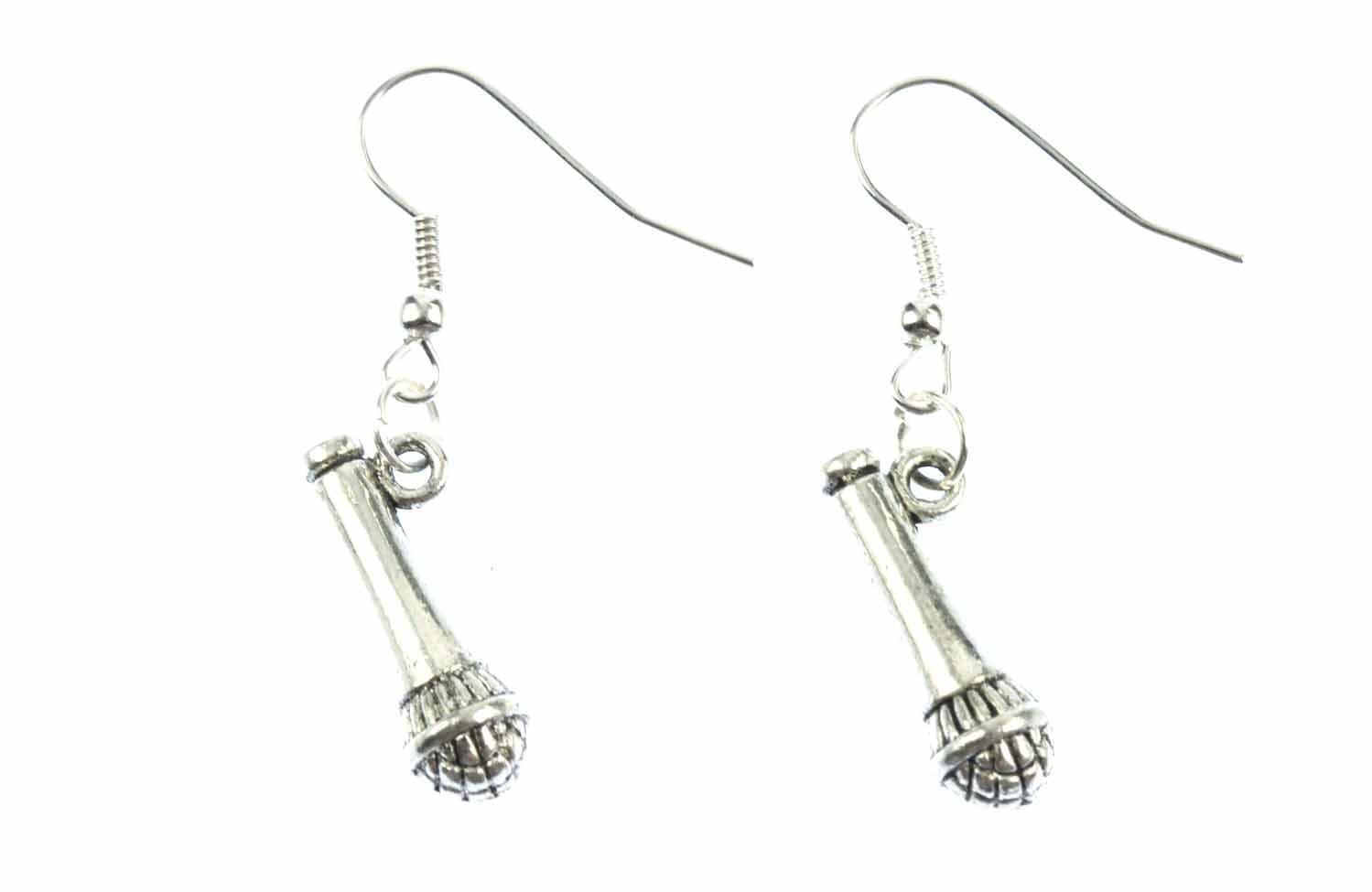Microphone Earrings for Singers - Silver Music Sound Jewelry-image