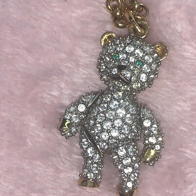 Signed Branded SWAROVSKI Gold Tone Teddy Bear Pendant NECKLACE    