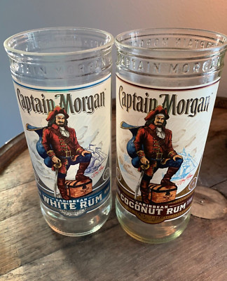 Captain Morgan Coconut Rum and White Rum cut bottle drinking glasses, set of two