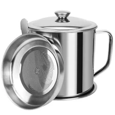 Bacon Grease Container,Kitchen Oil Container Can with Strainer - Stainless Steel