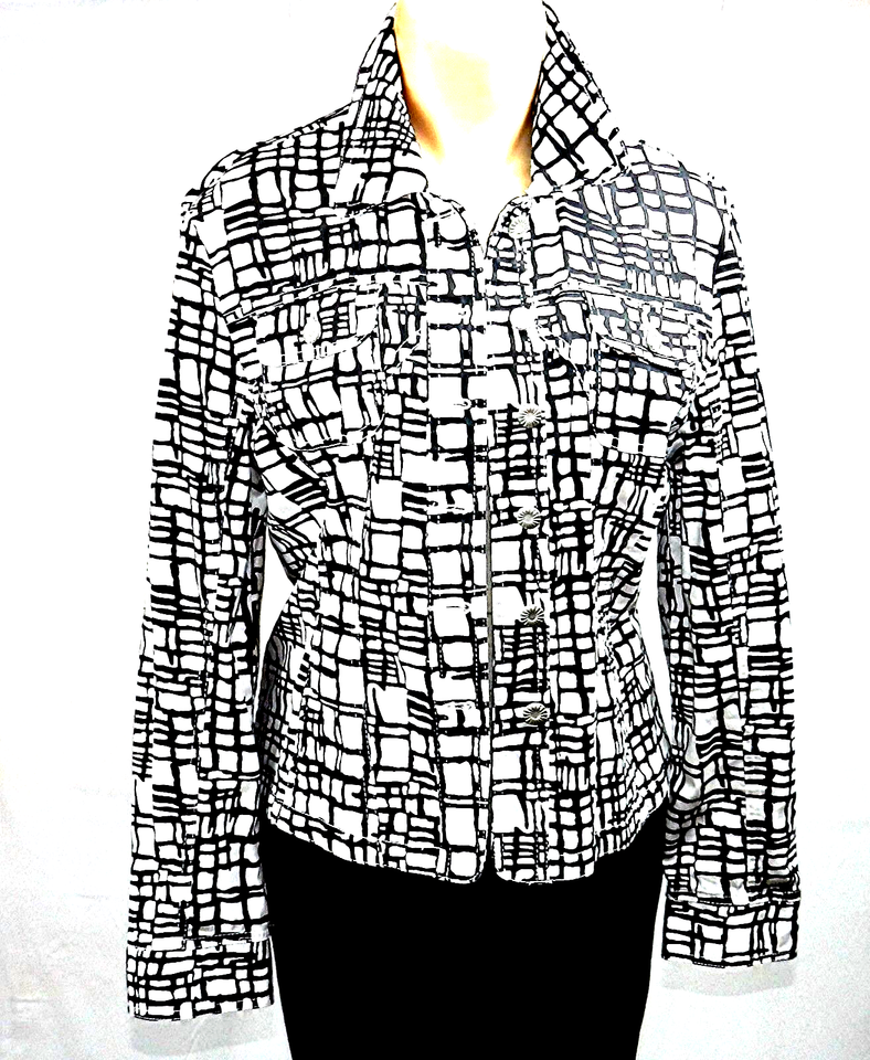 AMX Jacket Size Med Lg Bust 38 Black White Graphic Print Contemporary 4 ...