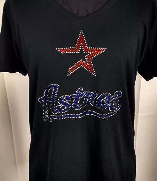 Houston Astros Jersey Bling Rhinestone T-shirt V-neck