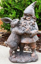 Whimsical Mr Gnome Dancing With Hare Rabbit Fairy Garden Figurine Decor Accent
