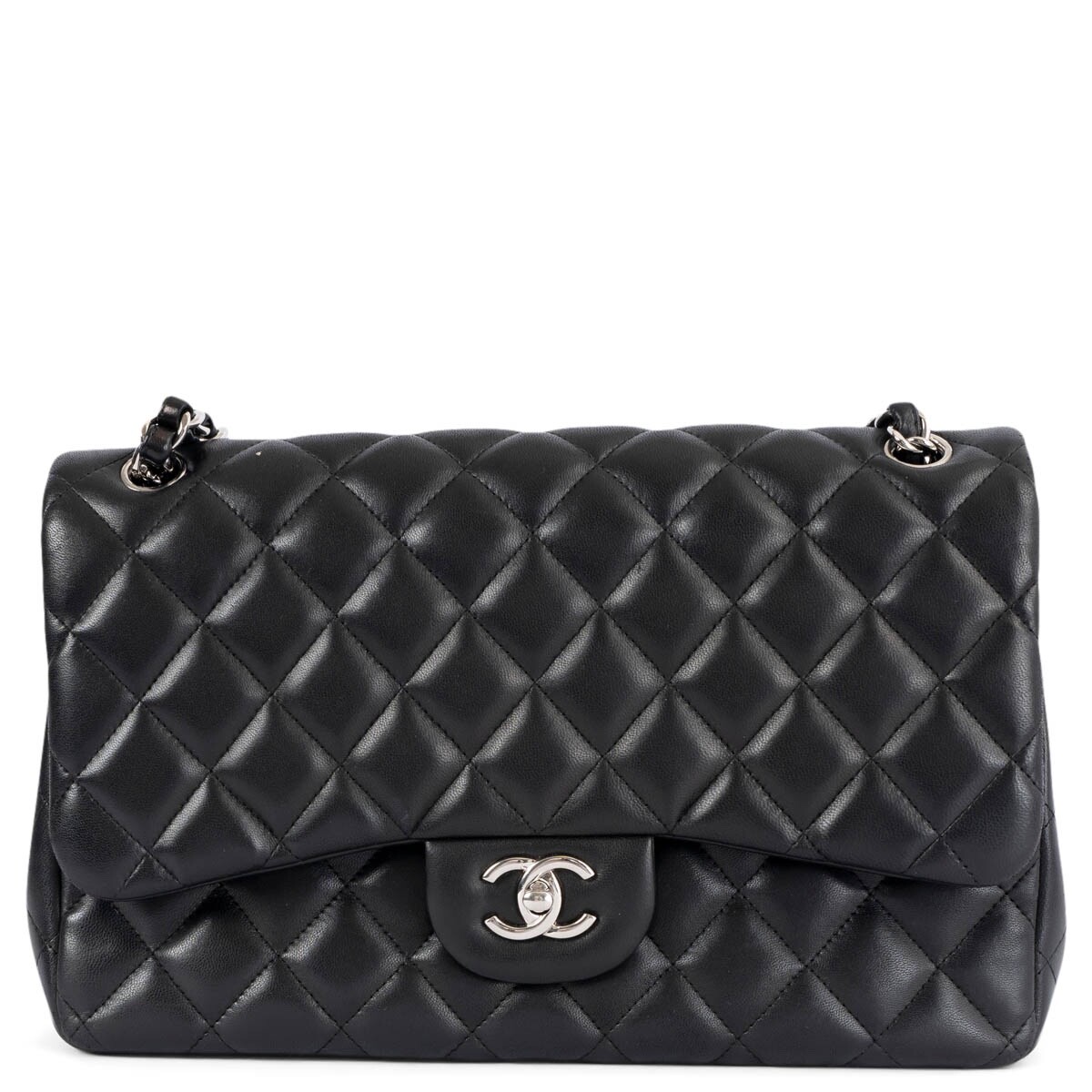 68348 auth CHANEL black lambskin leather TIMELESS CLASSIC LARGE