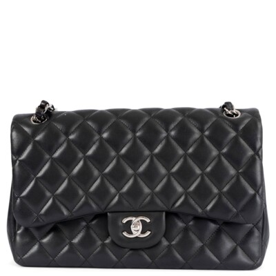 68348 auth CHANEL black lambskin leather TIMELESS CLASSIC LARGE