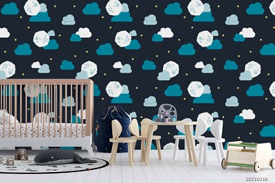 3D Planet Cloud Dark Blue Self-adhesive Removable Wallpaper Murals Wall 822
