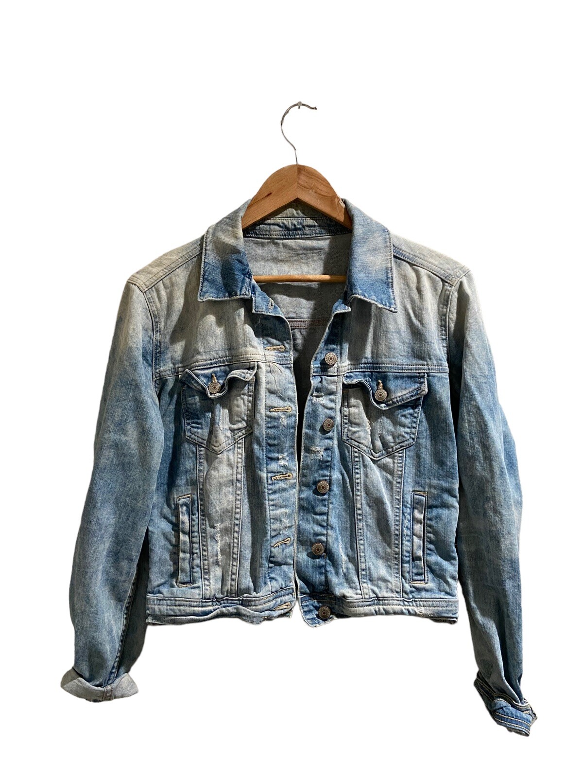 Zara Basic Denim Jean Jacket Blue Distressed Wome… - image 1