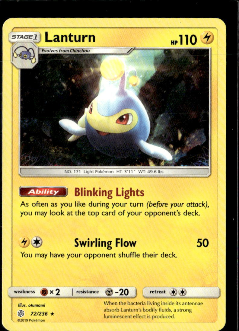 Pokemon Lanturn 72/236 Cosmic Eclipse Non Holo Rare 2 Card Lot