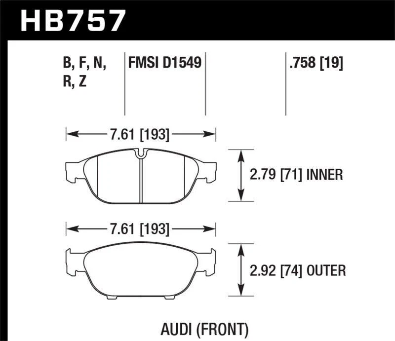 Hawk HB757B.758 HPS 5.0 Front Brake Pads for 2012–2018 Audi A6/A7/A8 Quattro - Image 2 of 4