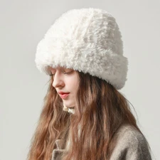 Lady Winter Fluffy Beanie Hat Russian Outdoor Windproof Cuffed Skull Cap Fashion