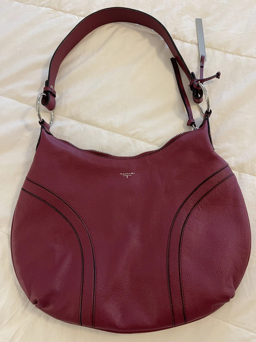 T Tahari Stanley Hobo Dark Red Leather Shoulder Bag Purse