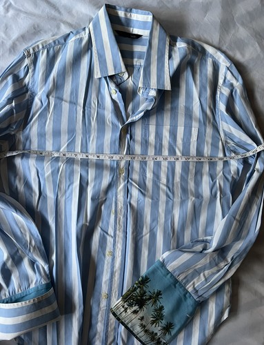 Men’s PS Paul Smith Blue+white Button down Shirt w/Palm Trees On Cuffs- Sz L - Picture 5 of 9