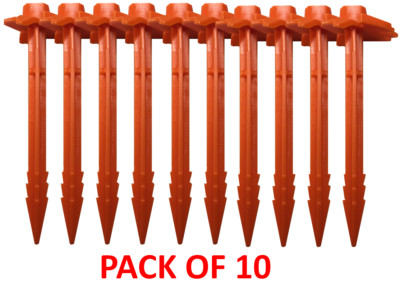 10er ER-PACK Pyramide orange 23 cm Kunststoff gezackt Zeltmarkise Biwvy Pflöcke