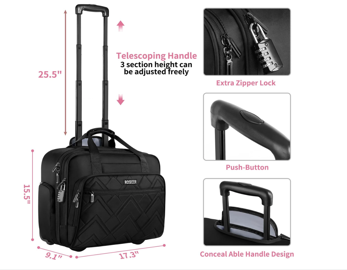 ROSECER Rolling Laptop Bag, 17.3 Inch Premium Laptop  display picture 2
