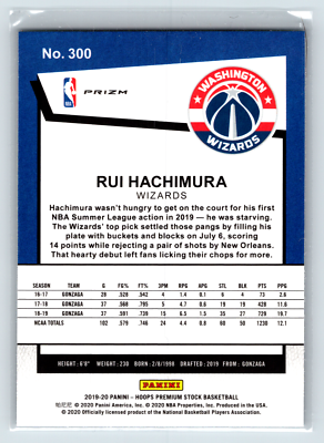 Rui Hachimura 2019 Hoops Premium Stock Pulsar Prizm RC #300