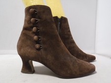 VTG 80s 90s Nine West Brazil Brown Suede Victorian Style Button Heel Boots 5.5
