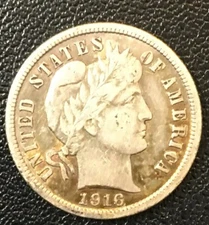 1916  BARBER DIME   (BETTER GRADE) (TONING)