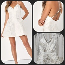 LULUS Shining Brightly Ivory and Gold Floral Jacquard Mini Dress Size SMALL*NWOT