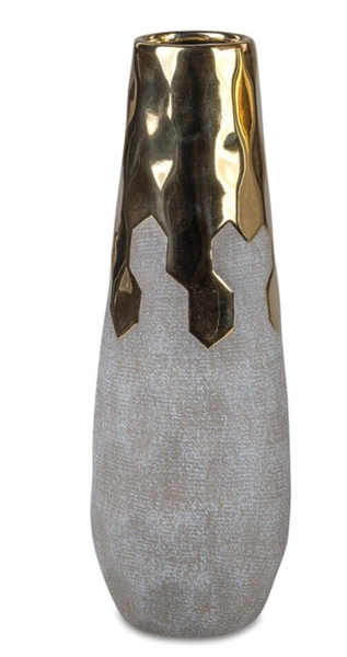 Formano Vase Blumenvase Ca. 28 Cm Hoch Aus Keramik Grau Gold Bauchig 755230-image