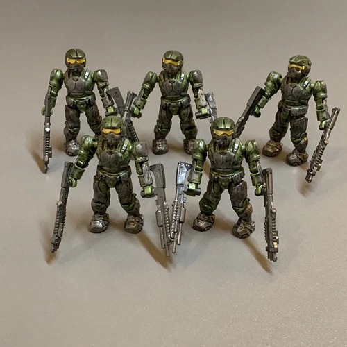5 HALO MEGA BLOKS UNSC GREEN MARINE MINI FIGURE 96821 96845 96833 96942 &10 Guns