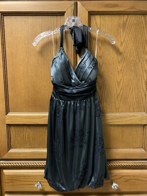 Trixxi Dress Vintage Style Halter Sweetheart Grey W/ Black Flowers Size  Small | eBay
