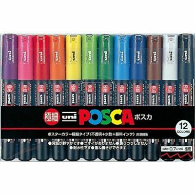 Uni POSCA PC-1M 12C Marker Paint Pen Extra Fine Bullet Tip 0.7mm 12 Color Japan
