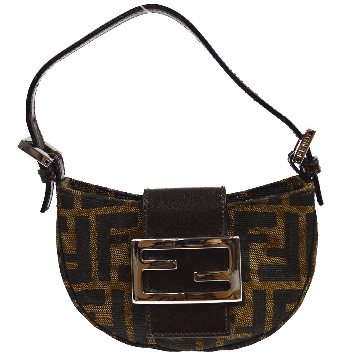 FENDI Zucca Mini Handbag 2305 26673 009 Purse Brown Canvas Leather Italy 17853