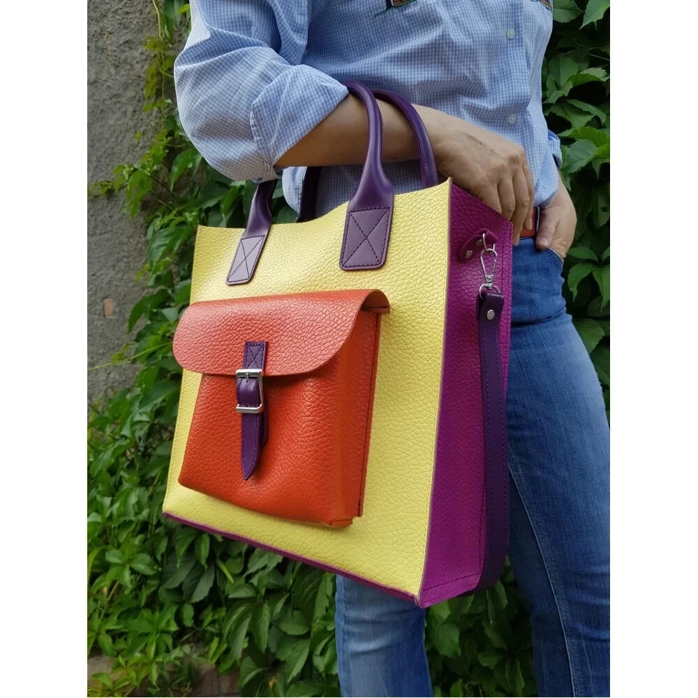 COACH Borsa a mano in pelle colorata fucsia tote bag personalizzata multicolore borsa a tracolla rosa