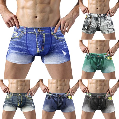 Men Casual Mid Wasite Underwear Printed Boxer Briefs Cotton Breathable Underwear