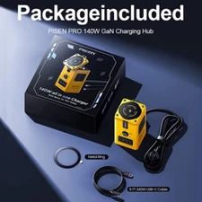 140W Mega Charging Hub, Fast Charge, Compact Omni Charger, Yellow