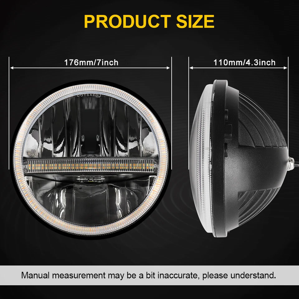 2X Lâmpada DRL DOT 7" Polegadas Faróis de LED Redondos Hi/Lo para Ford Mustang F-150 F-100 - Imagem 3 de 4