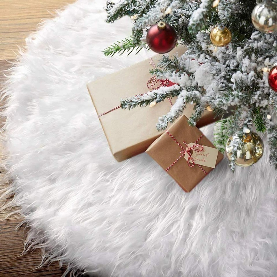 White Christmas Tree Skirt Plush Faux Fur Xmas Tree Carpet Merry Christmas Tree  - Image 2 of 4