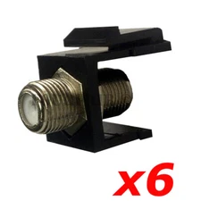 6 Pack Lot F-81 Coax Keystone Jack Snap-In Cable TV Coupler Connector RG6 Black
