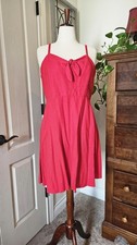 Old Navy red linen blend smocked bow strappy v-neck knee sundress XL