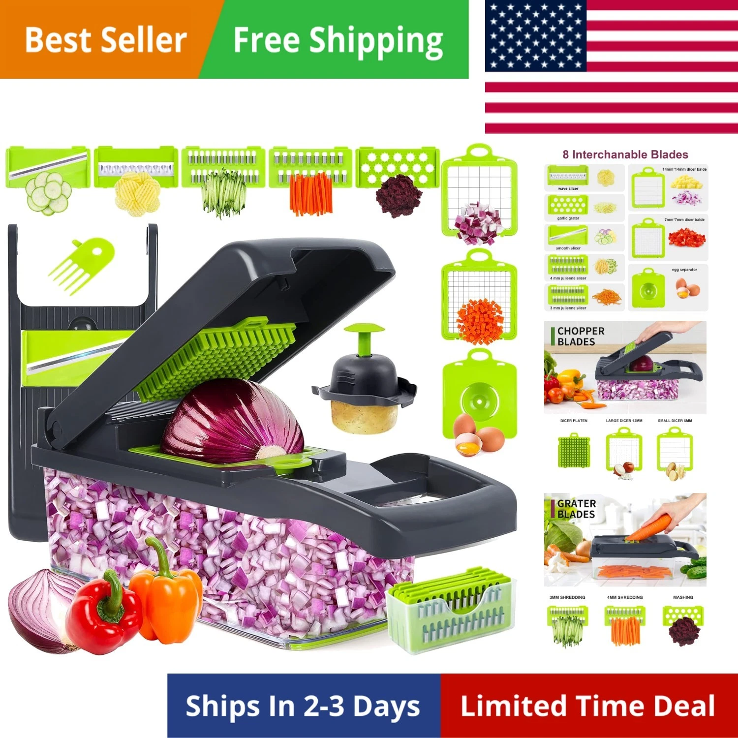 Vegetable Chopper Mandoline Slicer,Veggie Chopper, Multifunctional 10 in 1 Fo...