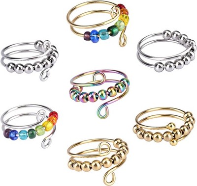 VIKY Antistress Ring Set mit 7 Teilen, verstellbare Anti Angst Ringe für Damen