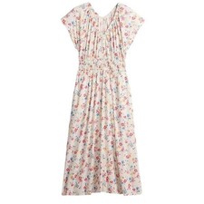 Gap Floral Smocked V Maxi Dress Large Cream India Cotton Pockets Size Large